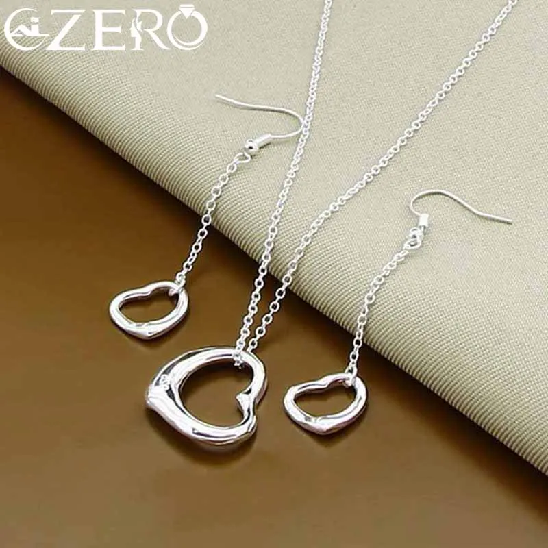 

ALIZERO 925 Sterling Silver Heart Pendant Necklace Earrings Set for Women Wedding Engagement Party Jewelry Gifts
