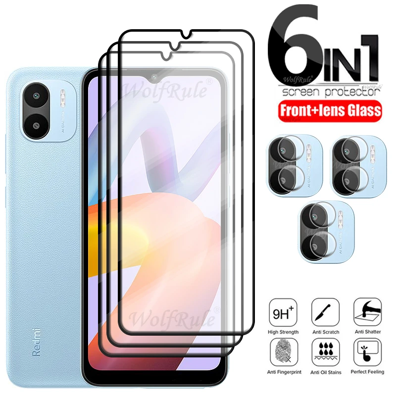 6-in-1 For Xiaomi Redmi A2 Glass For Redmi A2 Full Cover 9H Protective Phone Film Screen Protector For Redmi A2 Plus Lens Glass 9h glass for xiaomi redmi k40 k30 k30s k30i k20 pro ultra plus cover screen protector film for redmi 7 8 9 7a 8a 9a 9at 9t glass