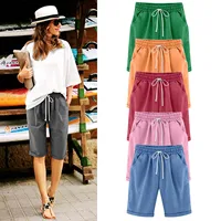 Summer Large Size Shorts Women Candy Color Lace-up Elastic Waist Comfortable Thin Short Female Shorts With Pockets Pants S-4XL