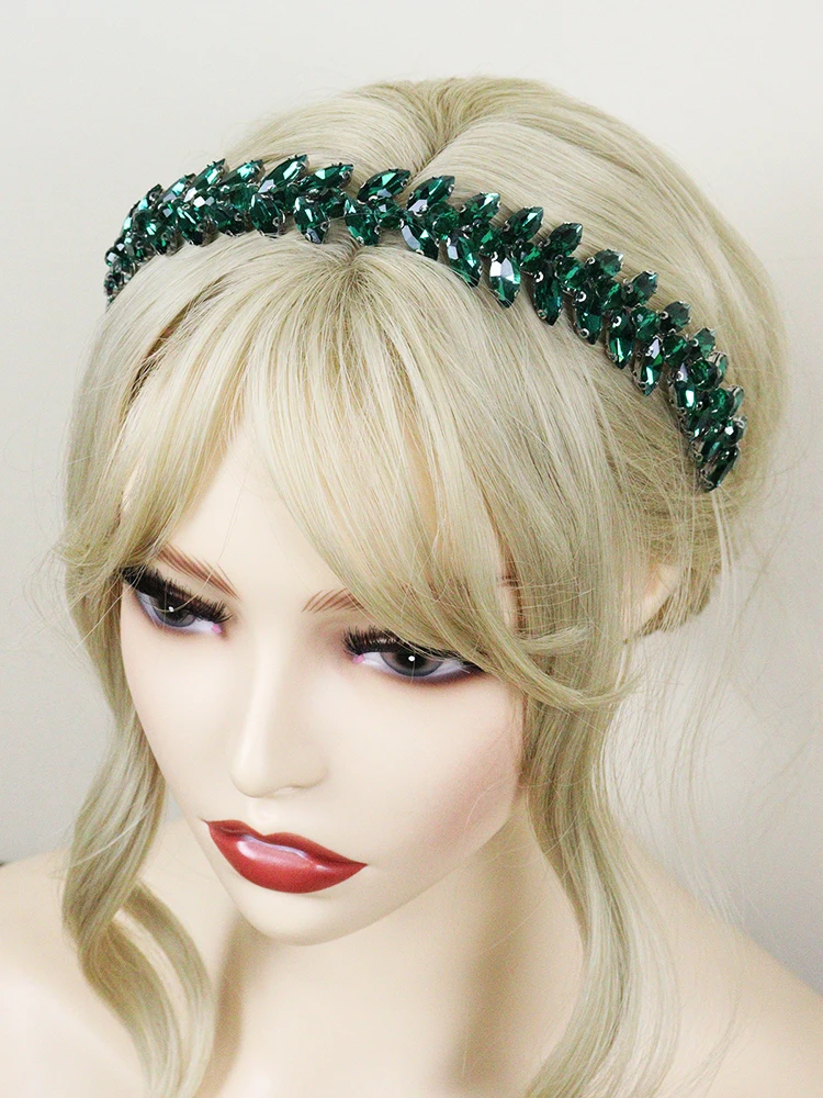 Hair Accessories Green Rhinestones Wedding Hair Accessories For Women and Girls Headband Bride Headdress Guest Head Jewelry Ceremony Tiaras