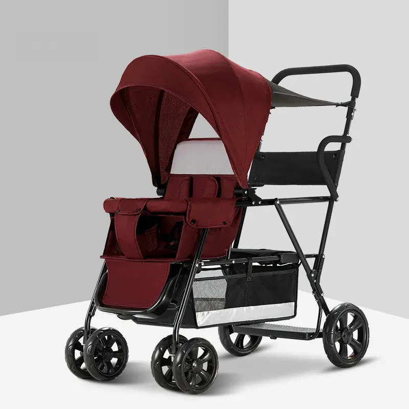 לשבת ולעמוד טנדם עגלת, קל משקל תאומים תובלה עם פעוט פלטפורמה, חליפה עבור 0-7 גילים ילדים