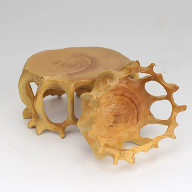 Small Round Boxwood Carving Base, Handicraft Ornaments, Teapot Base, Root Carving