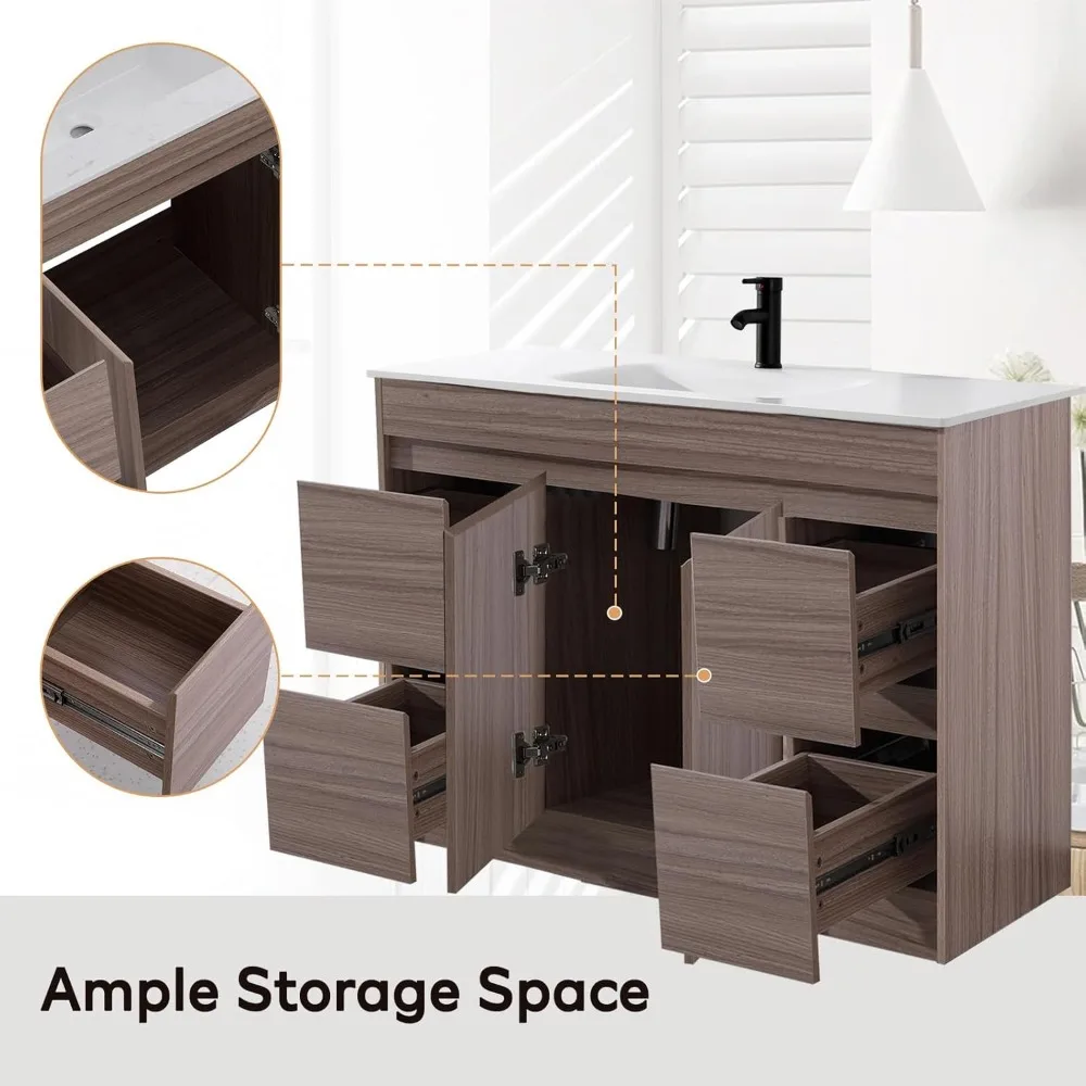 48 Inch Bathroom Vanity with Sink Combo Set, Undermount Rock Plate Basin W/Wood Cabinet, Soft Closing Cabinet Door & Drawers 3