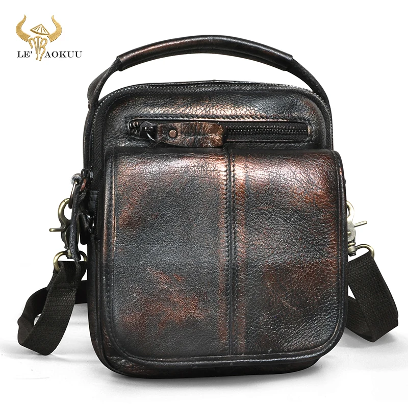 

Hot Sale Genuine Leather Male Design College 8" Shoulder Messenger Crossbody Bag Vintage Mochila Satchel School Tote bag 8025