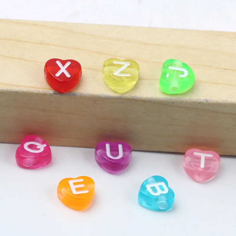 Letter Beads - 7mm Little Pastel Heart Shaped Alphabet Acrylic or