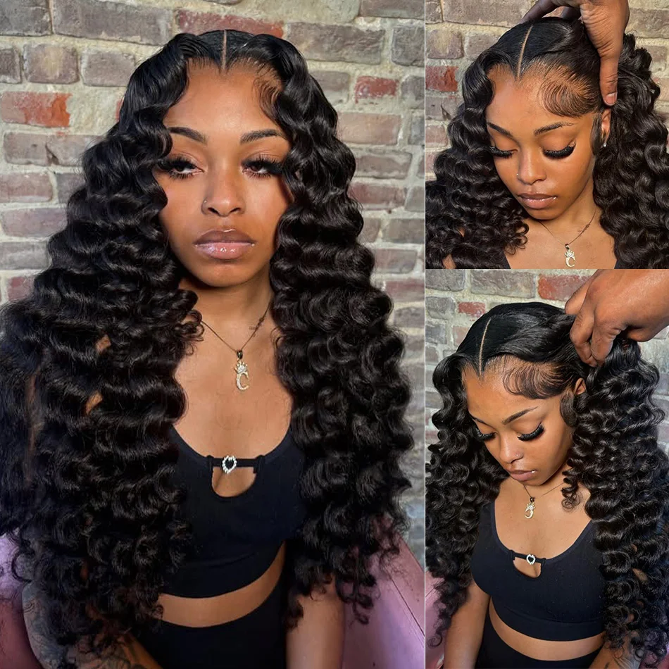 Perruques Lace Front 13×6 en cheveux humains, densité 250, ondulation Loose Deep Wave, 30 40 pouces, ondulation Water Wave bouclée, HD, Perruque Lace Frontal 13×4, brésilienne noire
