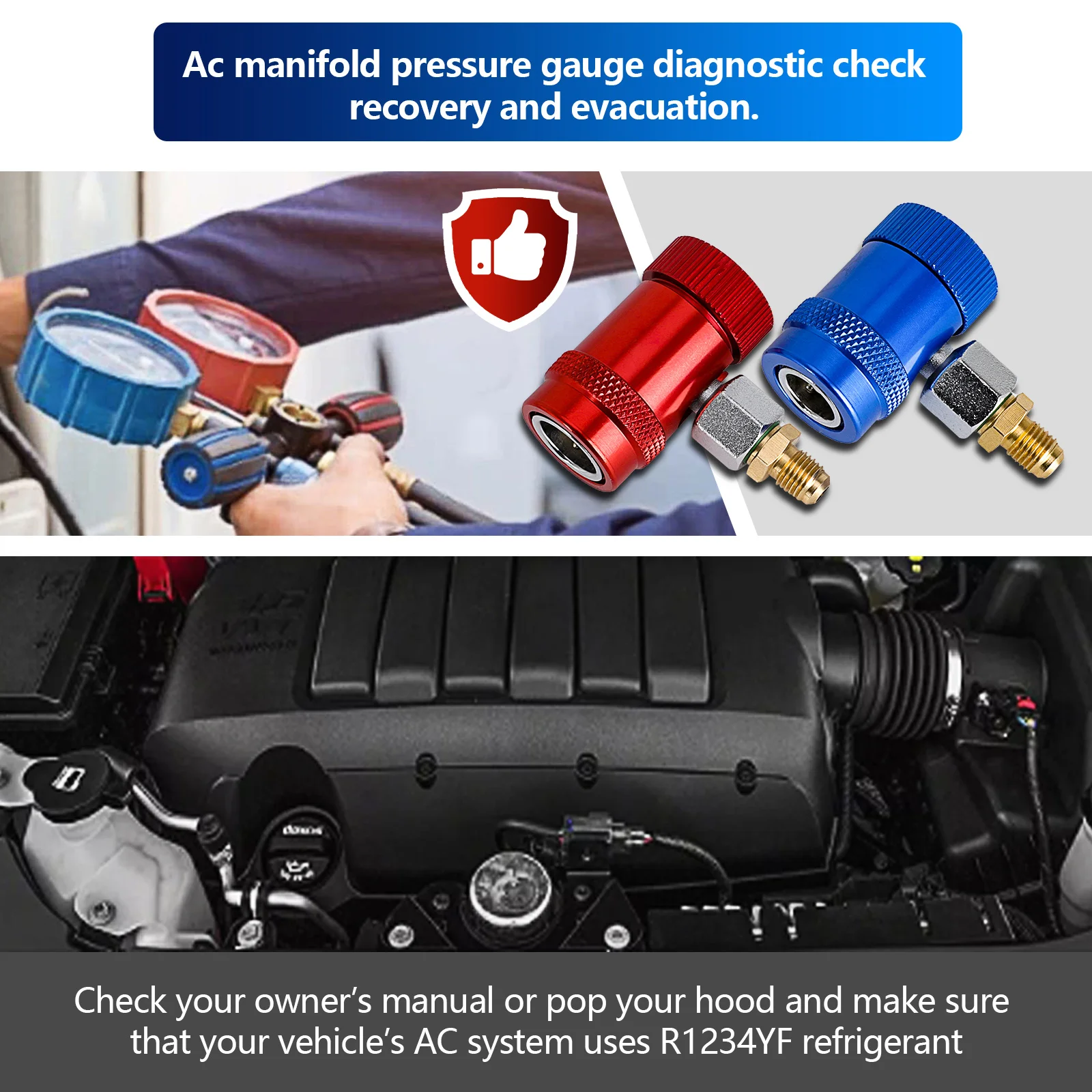 R1234yf 2pcs Car Auto AC High / Low Side Quick Couplers Adapters Conversion Kit With Manual Couplers R1234YF