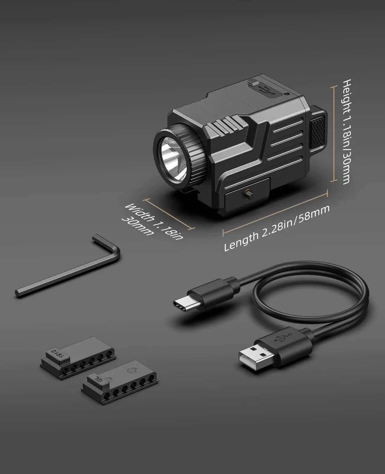 פנס טקטי 800 לומנס עם תאורת LED עם אקדח פיקטיני ורכבות GL, מצב טעינה באמצעות USB