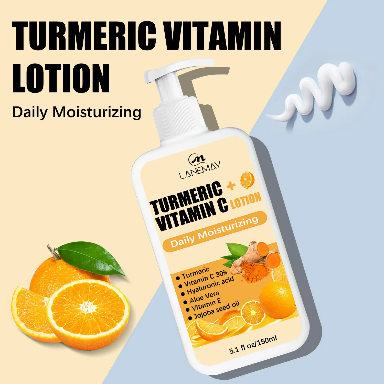 150ml Turmeric Body Lotion Reduce Fine Lines and Wrinkles Moisturizing Daily Exfoliating VC and Aloe Vera Body Cream 6