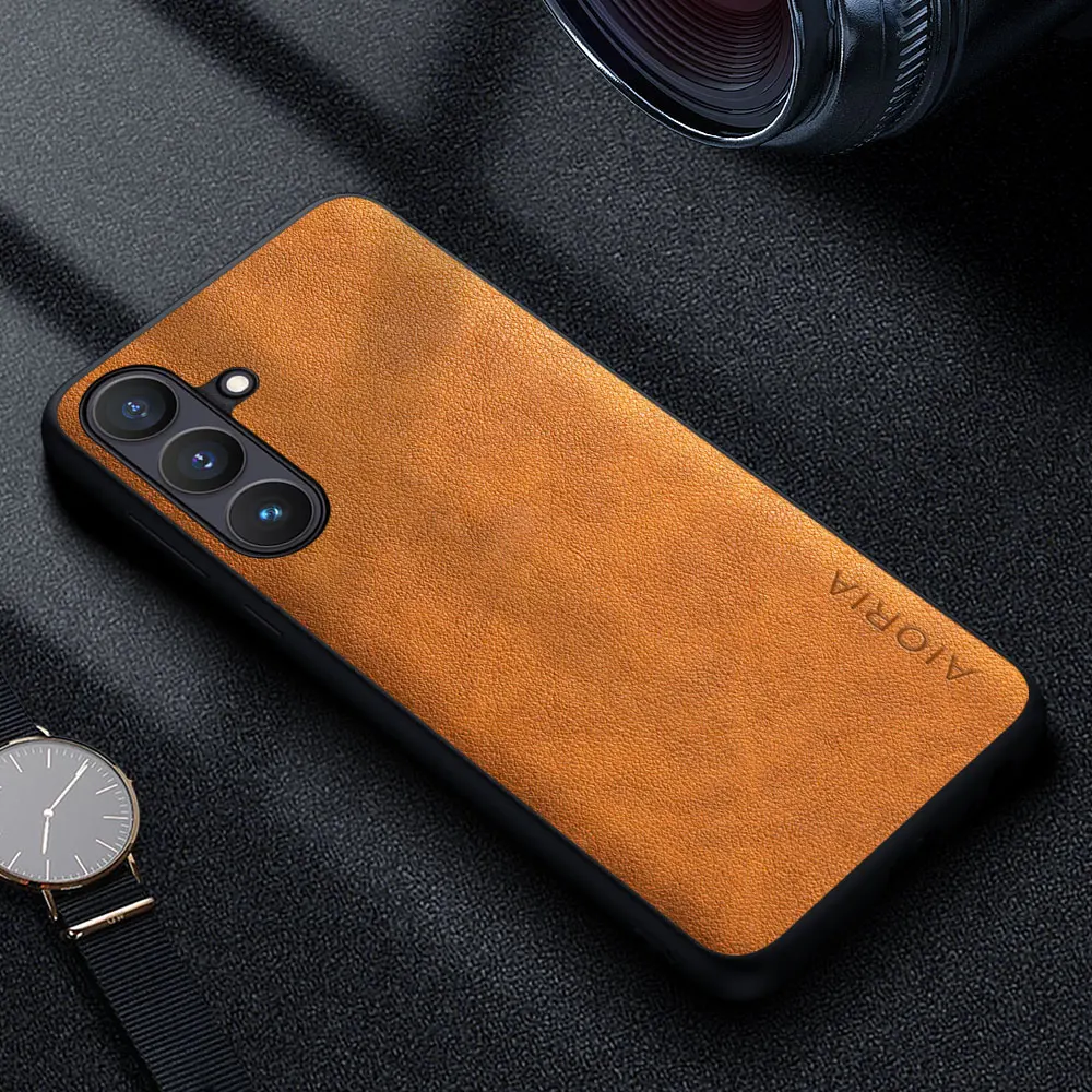 Luxury Leather Phone Case - Retro Business Style Solid Color Cover