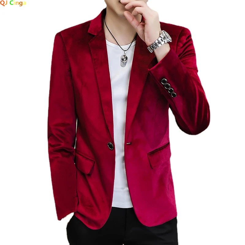 fitted lace wedding dress XS Mens One Button Contrast Shawl Collar Dinner Jacket Red & White