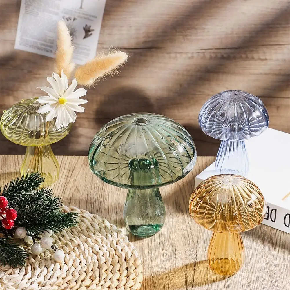 Transparent Glass Mushroom Shaped Vase for Home Decor