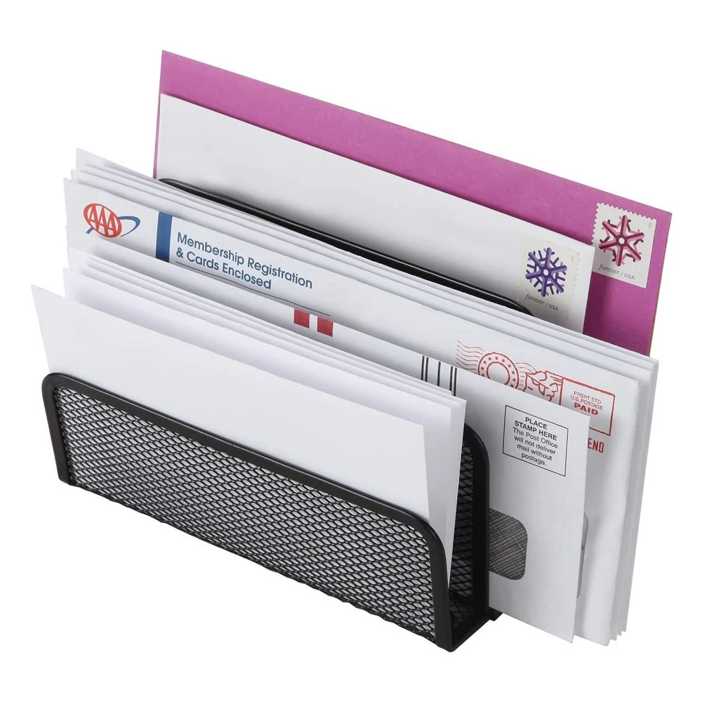 Organizzatore da scrivania in metallo nero per documenti, libri e lettere, con funzione di reggilibri e porta lettere - immagine 3