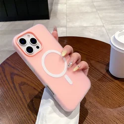 Luxury Candy MagSafe Wireless Charging Matte Phone Case with Magnetic Bumper Cover for iPhone 15 Pro (Pink)