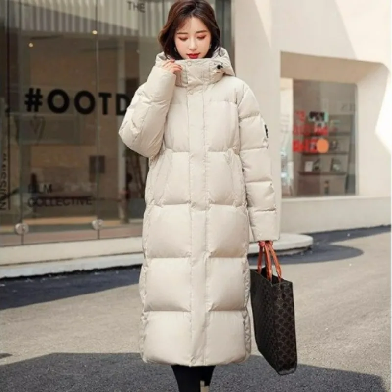 2023 New Women Down Jacket Winter Coat Female Warm Thick Parkas Loose Mid Length Version Outwear Fashion Hooded Overcoat S-3XL