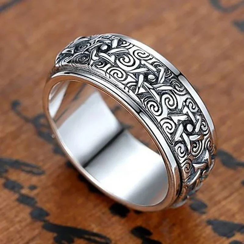 Silver ring Rotatable Silver Ring Men's Retro Creative Domineering Six-pointed Star Wide Version Thai Index Finger Closed Accessory