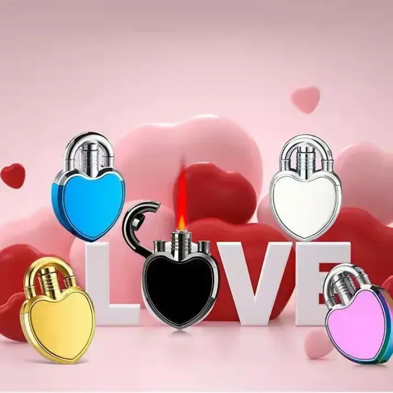Fashion Metal Love Butane Gas Lighter Portable Creative Cool Red Flame Ladies Cigarette Gadget Men's Gift Small and Cute