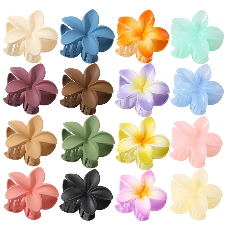 

8CM Large Solid Color Gradient Frangipani Scrub Grab Clip Flower Hair Clip Female Sweet Back of Head Plate Hair Shark Clip