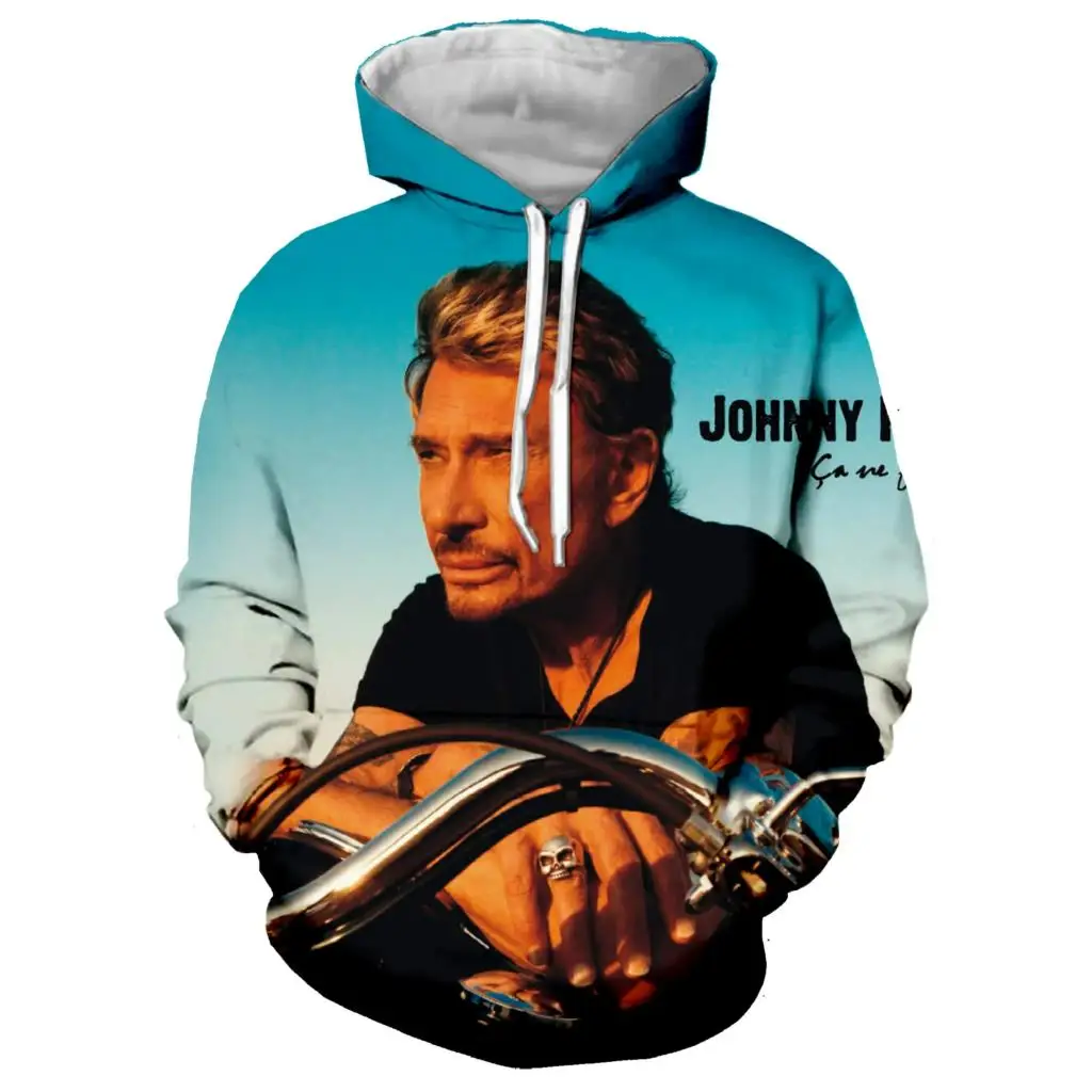 Newest Pop Rock Star Johnny Hallyday Pattern Hoodie 3D Print Men\'s and Women\'s Hooded Sweatshirt Hip Hop Streetwear Pullover Top