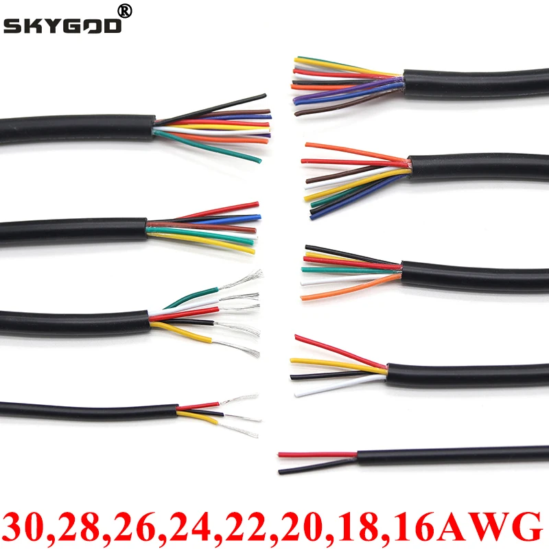 2/5/10M 28 26 24 22 20 18 16 AWG UL2464 Sheathed Wire Cable Copper Signal Cable 2 3 4 5 6 7 8 10 Core Soft Electronic Audio Wire