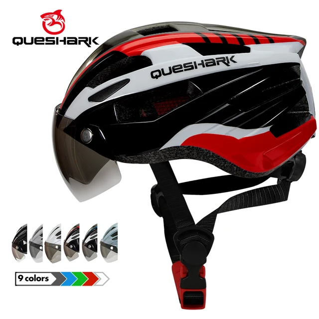"QUESHARK" Ultraleichter Radfahrhelm für MTB-Rennrad-Motorrad-Reiten mit abnehmbarem Brillenvisier und Sicherheitsverschluss 1