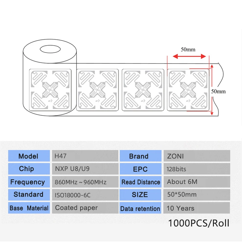 RFID UHF 코팅 종이 태그 18000-6C 860-960MHz UHF 스티커 NXP U8/U9 칩 전자 라벨 3D 전방향 915MHz 20PCS