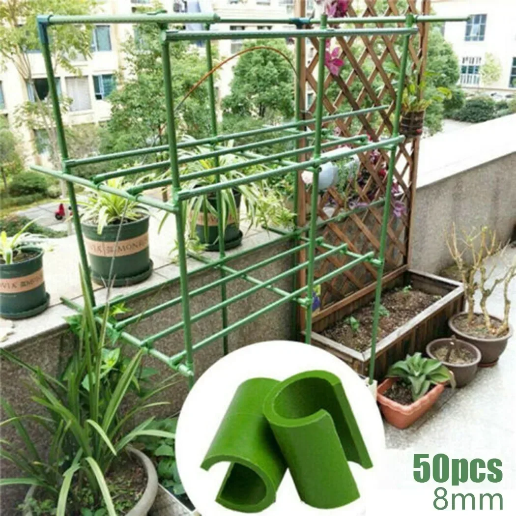 50pcs Plant Support Green Connector Fixing Clip Fruit Netting Orchard PP Vegetable 8mm Balls Bamboo Cage Cane Garden Supplies