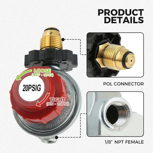 1Kit 0-20Psi Pol Nagynyomású Állítható Propánszabályozó Szelep Lp Tartály 5/16 "És 1/4" Tömlő Barb Connect 1/4 "Npt & 3/8" Flare Férfi - Image 3