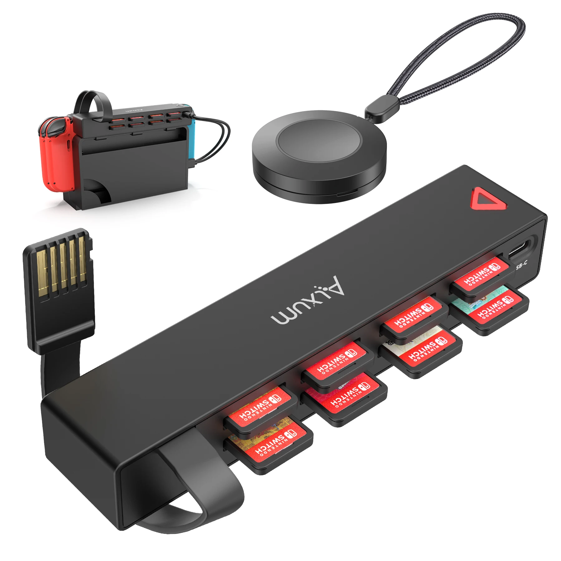 Wireless Game Card Reader with 4 Storage Slots and Remote – Plug & Play Black Gaming Accessory