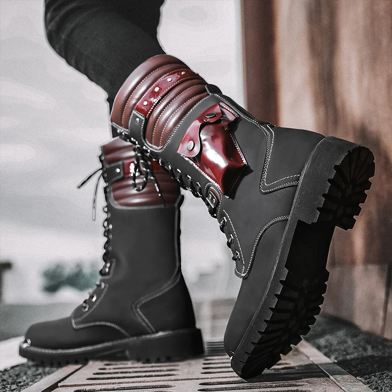 Men's Motorcycle Boots Autumn Winter Outdoor Collision Resistant Anti Slip Soft Sole Leather Boots