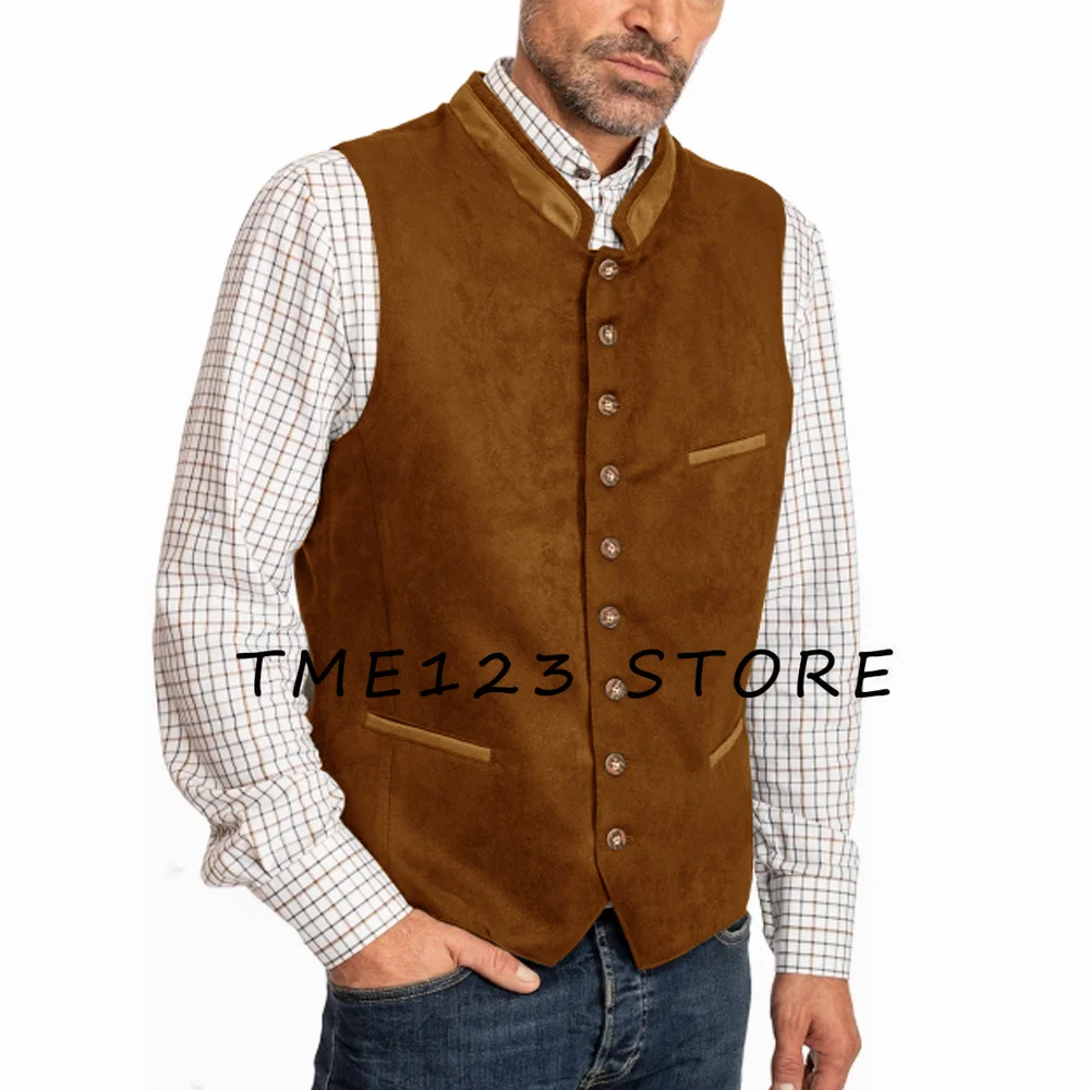 Men's Suede Vest Business Solid Color Simple Sleeveless Vest Formal Man Vests For Men Male Summer Gilet Waistcoat Mens