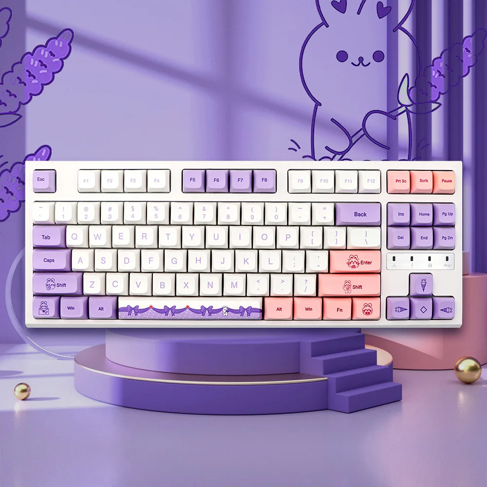 Lavanda Coelho Tema Pbt Xda Keycaps Cap Teclado Mecânico 7u Split Barra de Espaço Adequado para Dz60 Rk61 64 Gk61 68 75 84 98 Gmmkpro