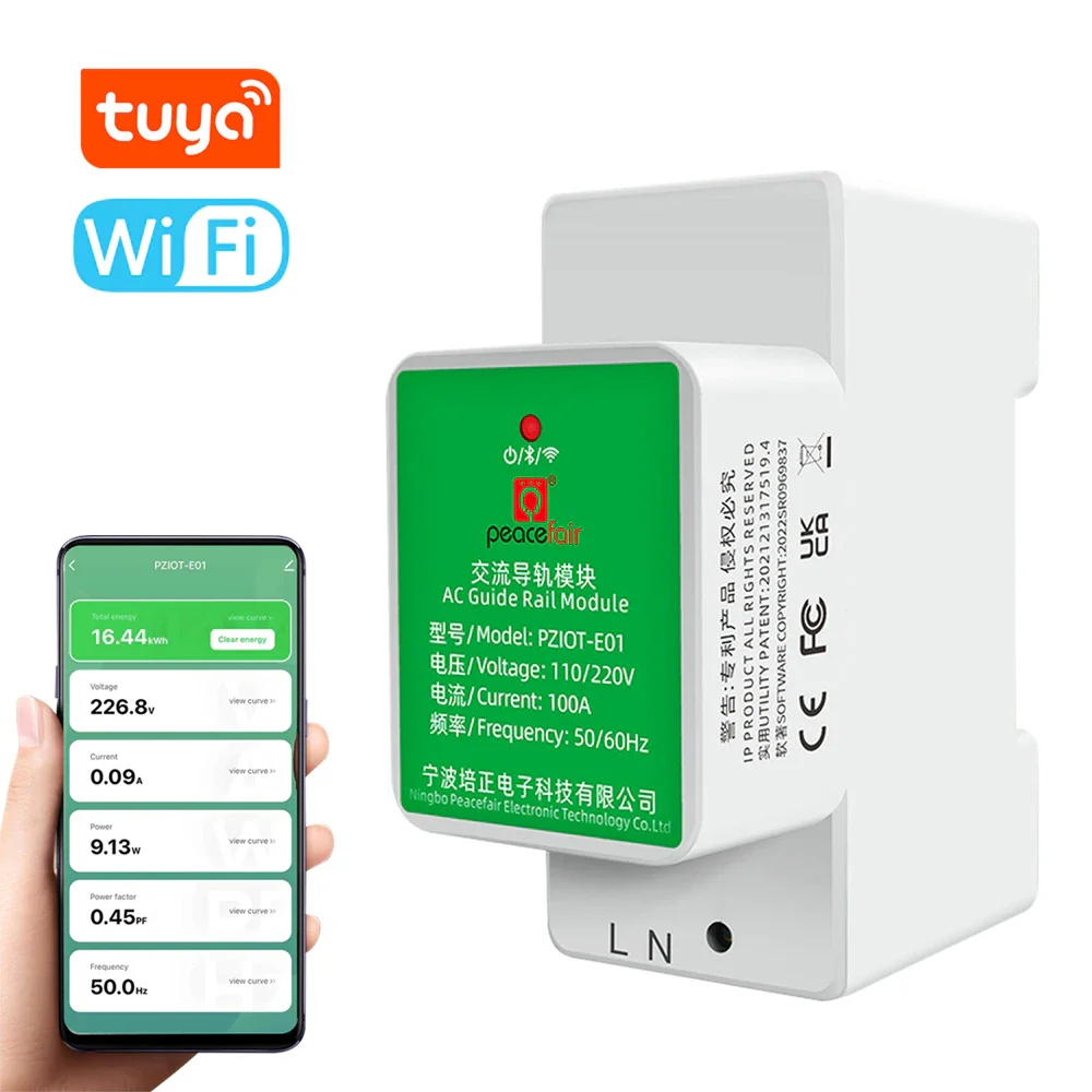 6 In 1 Tuya Single Phase Energy Meter AC Electric Din Rail WiFi Smart Kwh Power Consumption Meters Wattmeter Voltmeter Ammeter