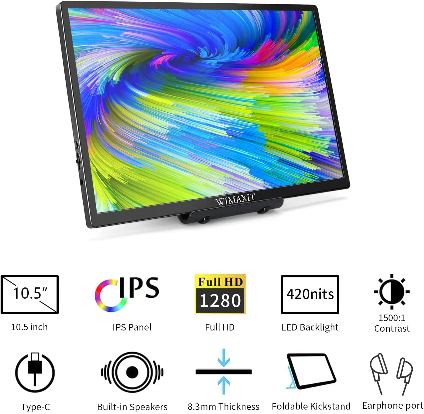 WIMAXIT M1050C 10.5 ġ ޴ , 1920x1280P IPSFHD 100% SRGB ũ ÷, USB-C HDMI VESA,  ɾ ̹ 