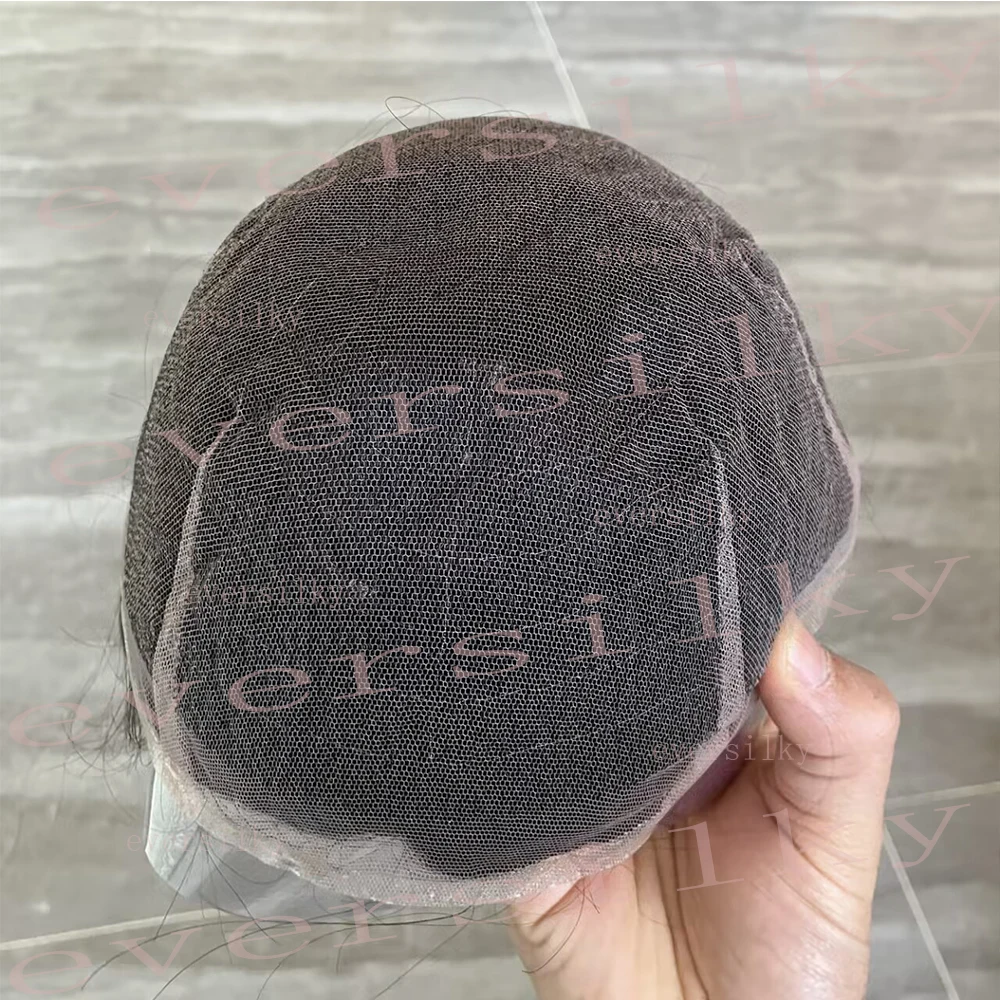 Natural Hairline Full Lace Breathable Mens Toupee Super Durable Brown Human Hair Wig Undetectable Bleach Knots Prosthesis System