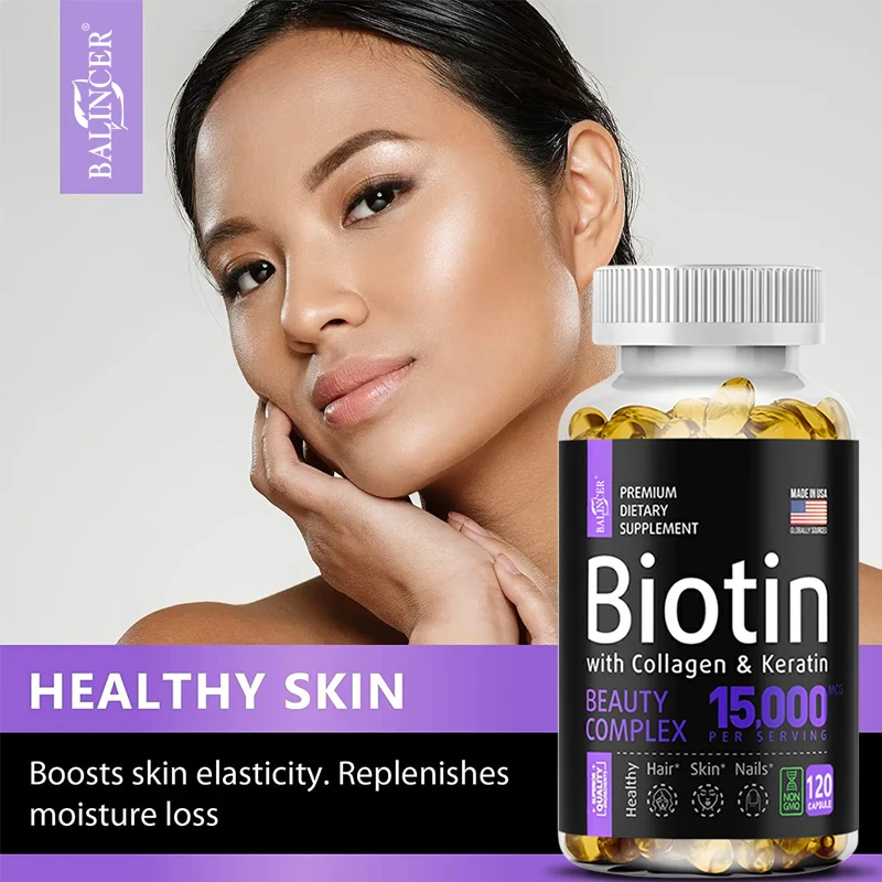 Collagen Supplements Balincer with Biotin + Collagen + Keratin Supplement for Hair Skin Nail Health Non-GMO 120 Capsules