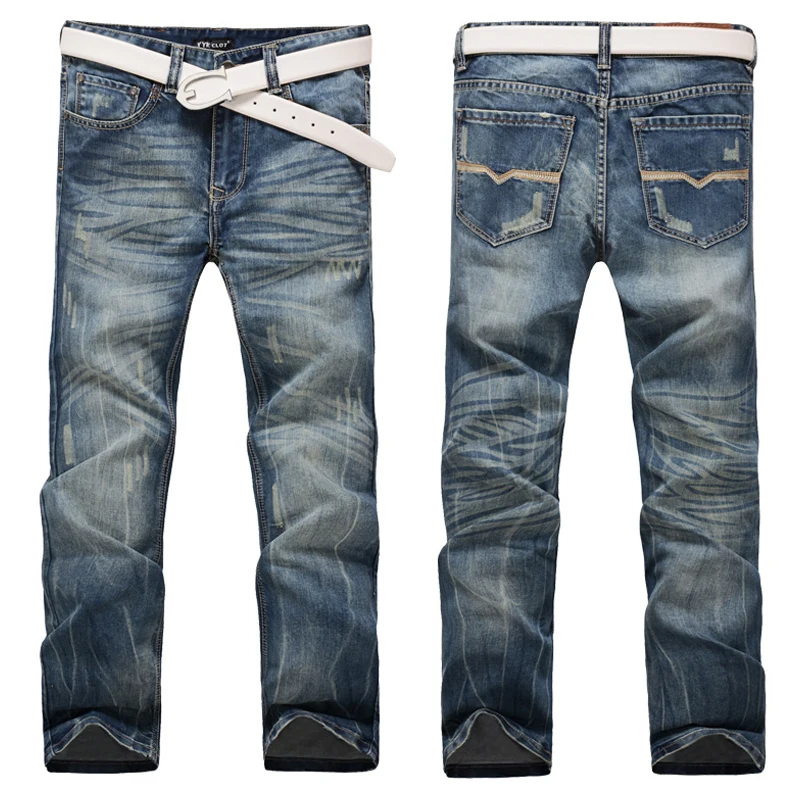 Men's Clothing New Korean Fashion Baggy Jeans For Men Straight Denim Trousers Man Casual Pants,Ripped,Biker,Light Blue Jean Y2k