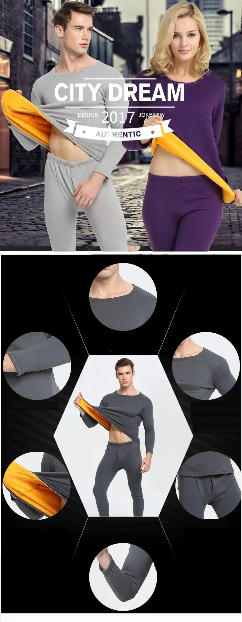 Description Picture 4 of itemWomen's Underwear Sets Intimate Thermal Underwear Winter Clothing Gold Color FleeceRound neck velvet thickened new style