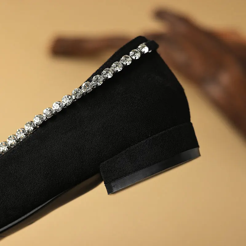 Women's Crycle Chain Pumps Pointed Toe Comfy Square Heels Shoes Flock Casual Footwear