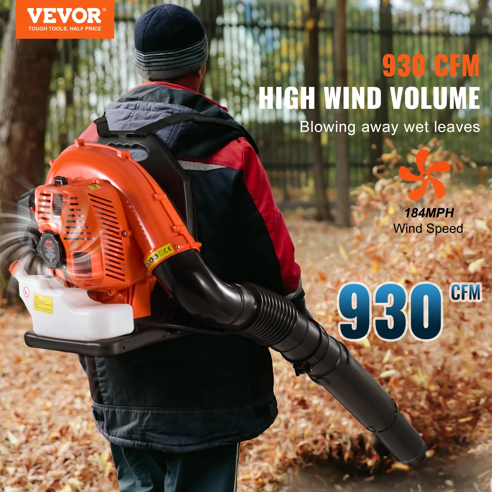 VEVOR Backpack Leaf Blower 79CC 2-Cycle Gas Leaf Blower with 3L Fuel Tank 930CFM Air Volume for Lawn Care&Leaf/ Snow Removal 2
