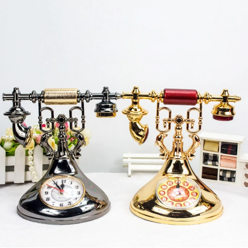 Retro Telephone Model Alarm Clock Creative Timekeeper Desktop Ornament Home Kids Room Bedside Table Decoration A02 23 digital clock