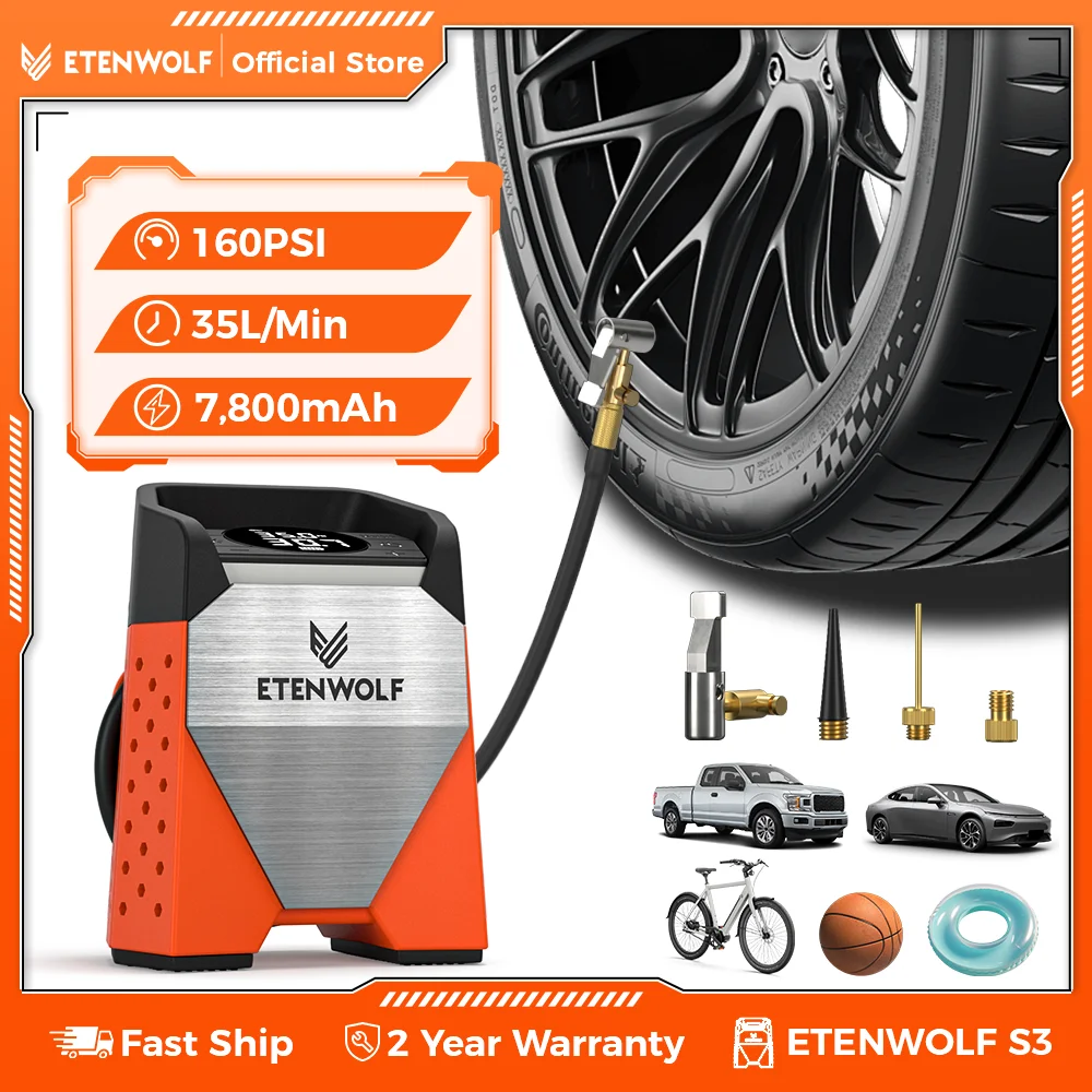 ETENWOLF ZEPHYR S3 Tire Inflator Portable Air Compressor, 1 Min Fast Inflation and 100% Duty Cycle, 160 PSI Air Pump for Cars