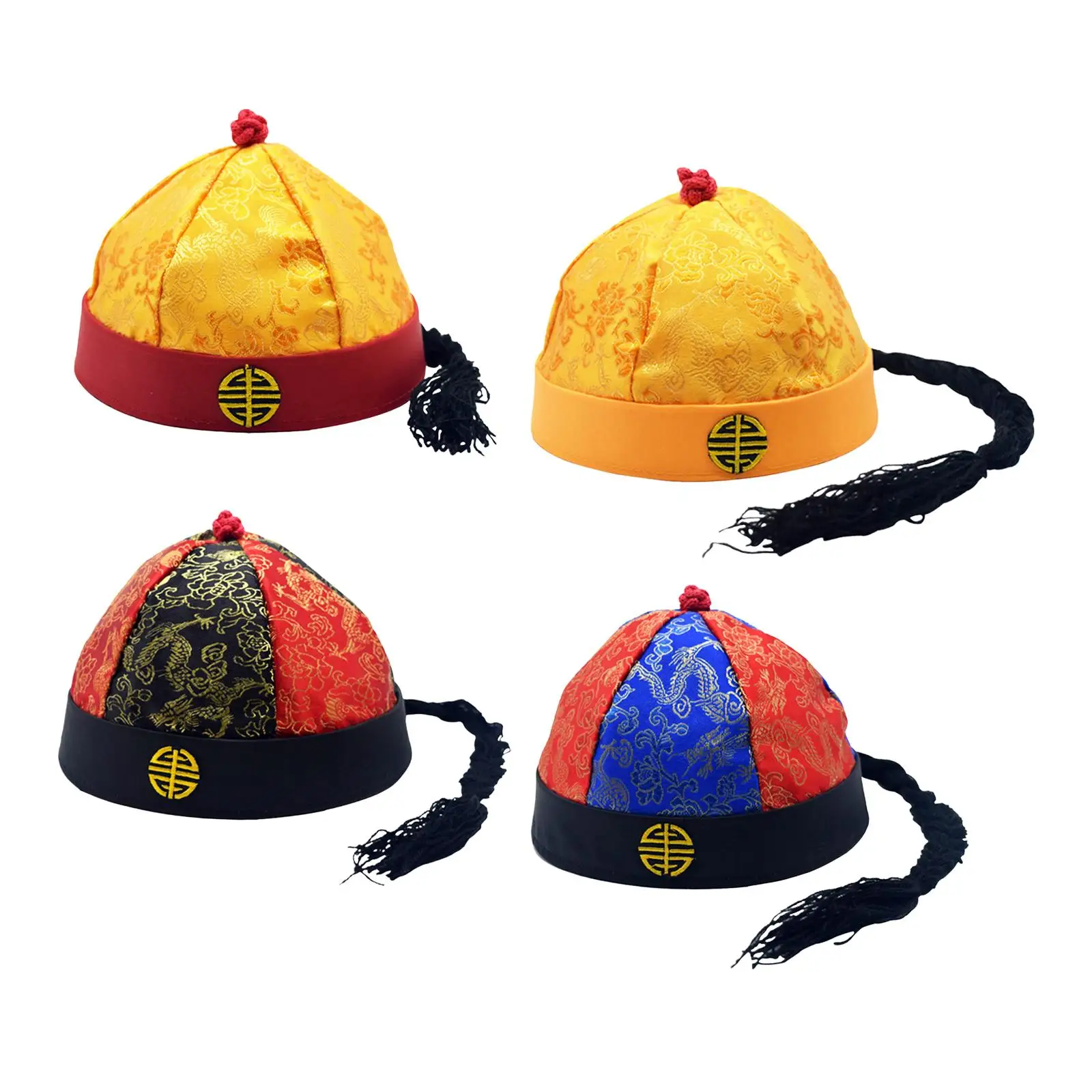 

Qing Emperor Hat Satin Landlord Hat for Party Fancy Dress Stage Performance