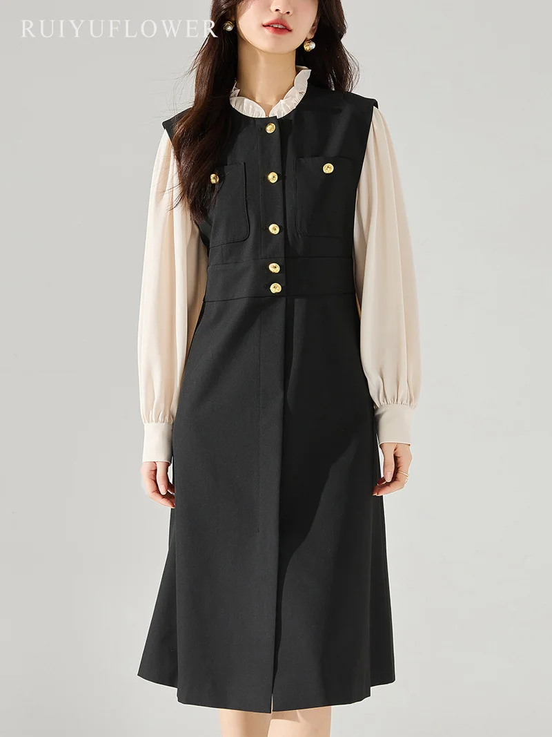 

Женская шифоновая юбка-трапеция до колена, с высокой талией и кружевным воротником