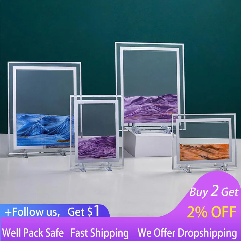

Moving Sand Art Liquid Motion Square Glass 3D Deep Sea Sand Art Sandscapes for Adult Relaxing Toys Decor Desktop Home Office
