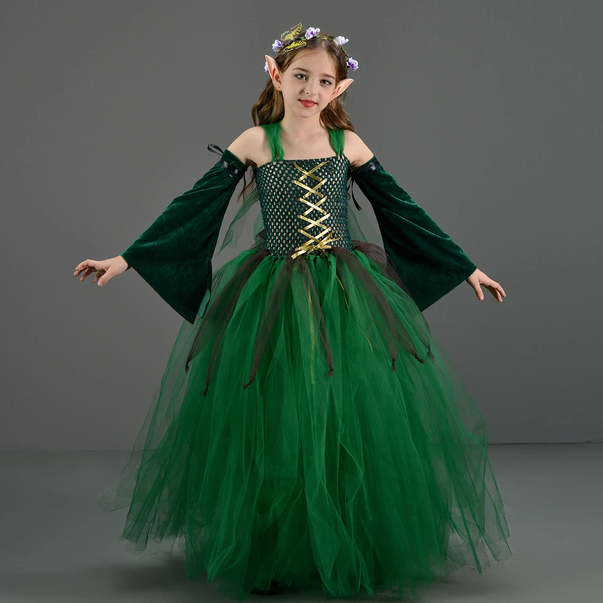 Girls Woodland Elf Cosplay Tutu Dress for Children Halloween Gown ...
