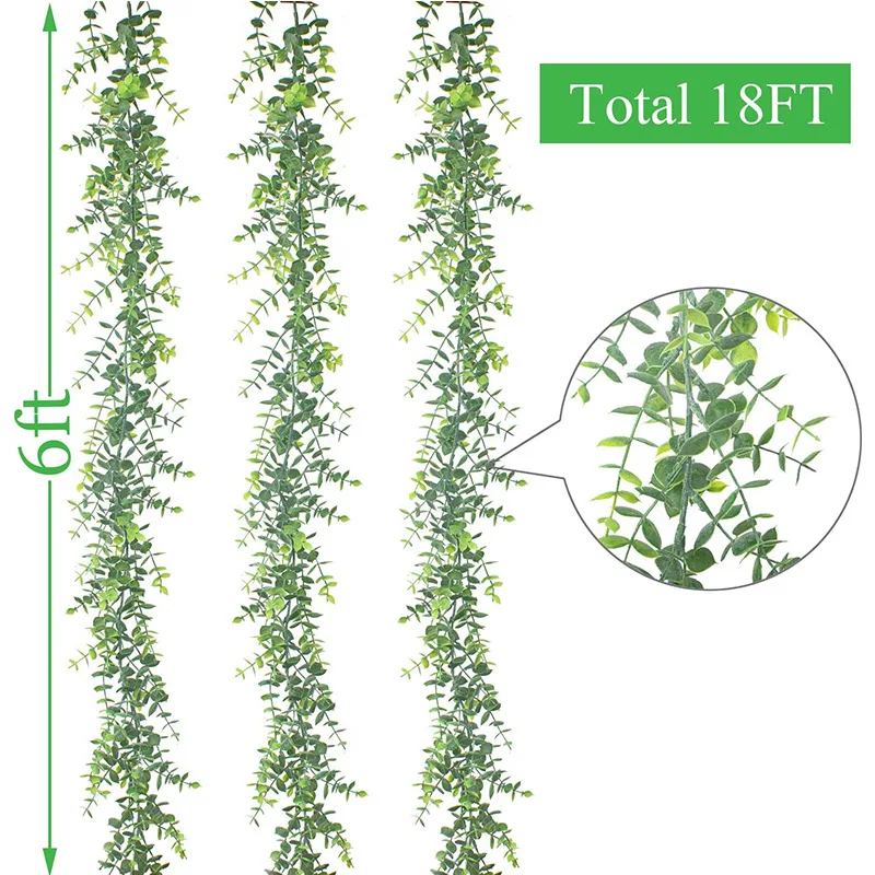 

3PC Artificial Eucalyptus Garland, Faux Vines Greenery Garland Wedding Backdrop Arch Hanging Plant