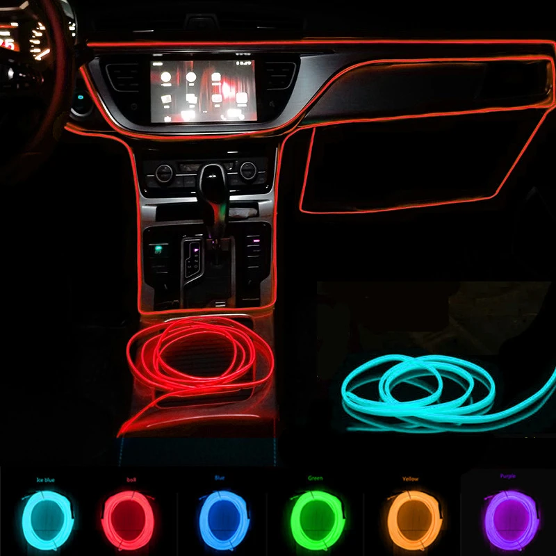 1M/2M/3M/5M Car Interior Led Decorative Lamp EL Wiring Neon Strip For Auto  DIY Flexible Ambient Light USB Party Atmosphere Light