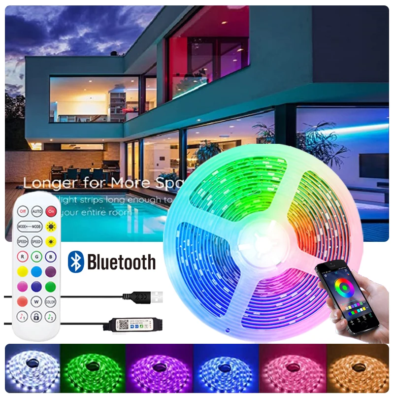 SMD5050 Lights USB Room Decor Music Mode for TV Background Bluetooth LED Lights with 24 Keys Remote Tape for Bedroom Decoration 224 led with launch and burst effect firework led wall strip light with app music rhythm mode for christmas indoor decoration