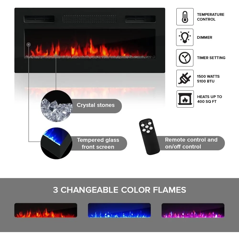 Floating Fireplace TV Stand for TVs Up To 80", Modern High Gloss 72" Entertainment Center, Wall Mounted Electric Fireplace 5